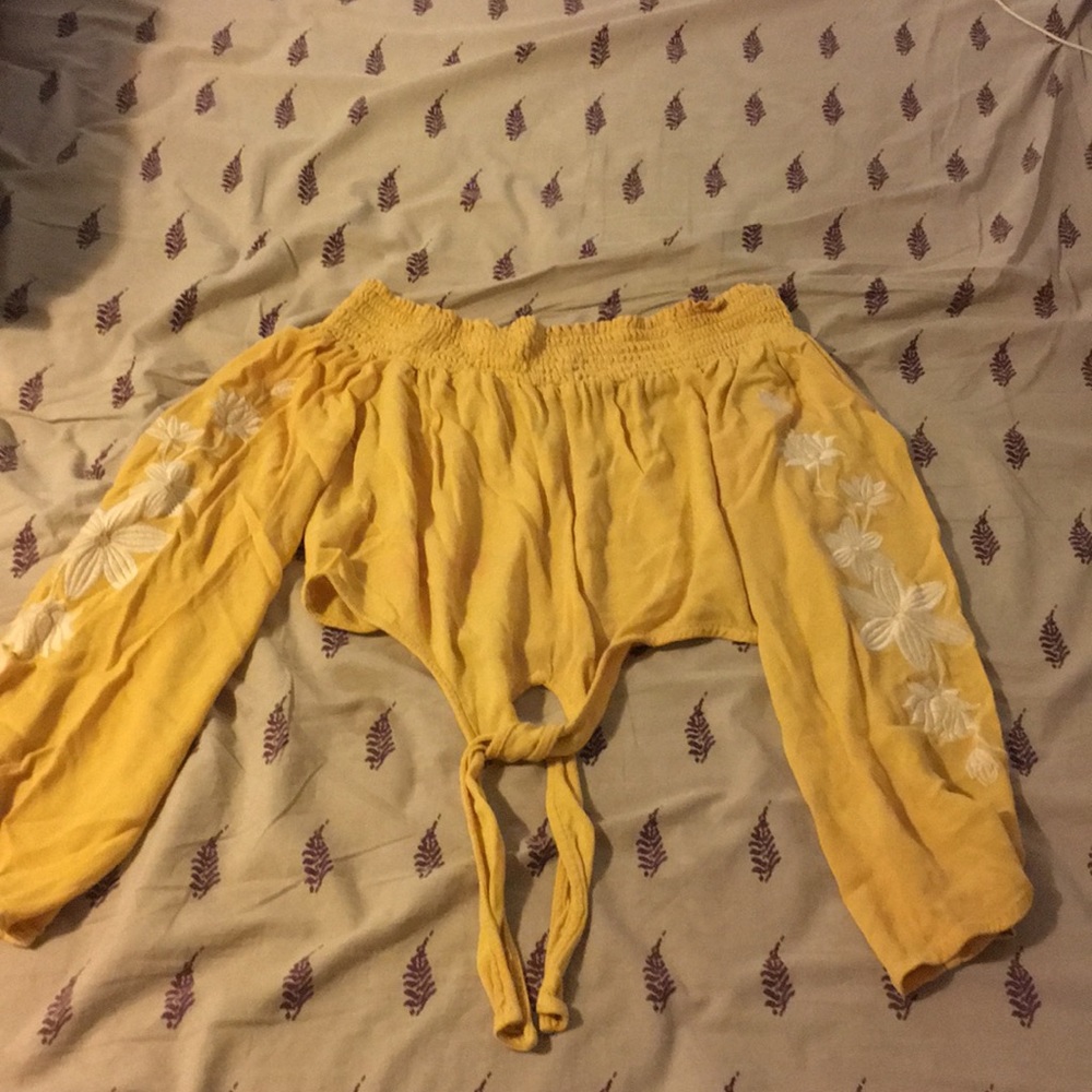 Off the shoulder, long sleeved crop top